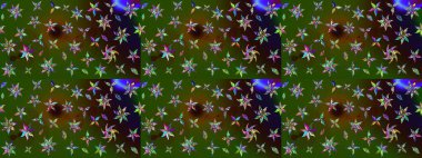 Raster Illustrasyon 'daki Çiçek Deseni' nin son moda çizimi. Yeşil ve kahverengi renkli çiçekler. Düz Çiçek Elementleri Tasarımı. Renkli Yaz Teması çizim şablonu.