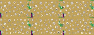 Sarı ve nötr renklerde çiçekler. El çizimi çiçekli soyut çizim kalıbı. Raster illüstrasyonu.