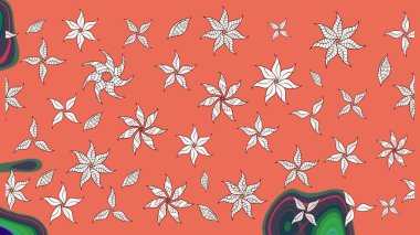 Renkli Bahar Teması eskiz kalıbı. Çiçekli çizim şekli. Düz Çiçek Elementleri Tasarımı. Turuncu ve nötr renkte çiçekler.