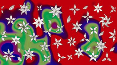 Çiçekler kırmızı ve yeşil renklerde. Tropik çiçekler. Gömlek çizimi Arkaplan Deseni.