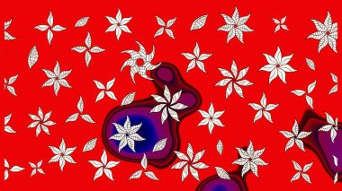 Suluboya çiçekli çiçek deseni. Kırmızı ve nötr renklerde Asya tekstil tarzında. Raster illüstrasyonu.