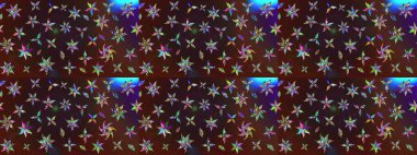 Raster deseni. Patlayan çiçekler soyut olarak yerleştirilmiş. Yumuşak, bahar çiçekleri kahverengi ve mor renklerde. Raster illüstrasyonu.