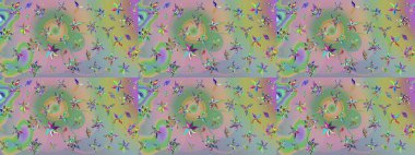 Patlayan çiçekler soyut olarak yerleştirilmiş. Raster illüstrasyonu. Tarafsız ve yeşil renklerde bahar çiçekleri. Raster deseni.