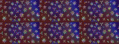 Çiçek desenli çizim. Asya tekstil tarzında. Renkli Bahar Teması eskiz kalıbı. Raster illüstrasyonu. Güzel kumaş deseni. Düz Çiçek Elementleri Tasarımı.