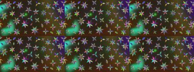 Düz Çiçek Elementleri Tasarımı. Renkli Bahar Teması eskiz kalıbı. Raster Modaya uygun kumaş deseni. Kahverengi ve yeşil renkli şirin çiçek deseni.