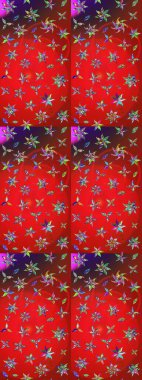 Raster. Kırmızı ve kahverengi renkte güzel çiçekleri olan eskiz deseni, suluboya çiçek deseni, duvar kağıdı, kart veya kumaş için fayanslı.