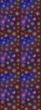 Raster - stok. Eskiz arkaplan modeli. Yapraklı çiçekler ve mor renkli çiçek desenli papatya çiçekleri.