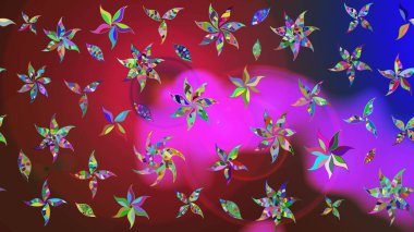 Raster çiçek izi. Çiçek kırmızısı ve menekşe eskiz deseni. Klasik taslak çizimi.