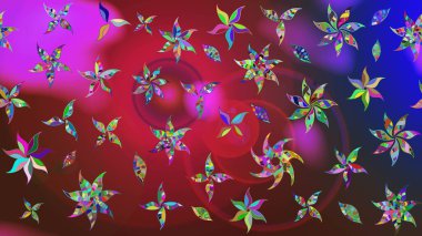 Kırmızı ve mor renkte çiçekler. Renkli Yaz Temalı eskiz kalıbı. Raster illüstrasyonundaki çiçek desenli çizim. Düz Çiçek Elementleri Tasarımı.