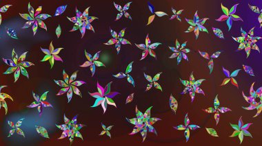 Raster düz çiçek çizim deseni. Kahverengi ve mor renkli çiçekler. Tasarım hediye paketi, tebrik kartları, posterler ve afiş tasarımı.