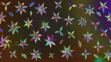 Düz Çiçek Elementleri Tasarımı. Kahverengi ve gri renkli çiçekler. Raster illüstrasyonundaki çiçek desenli çizim. Renkli Bahar Teması çizim şablonu.