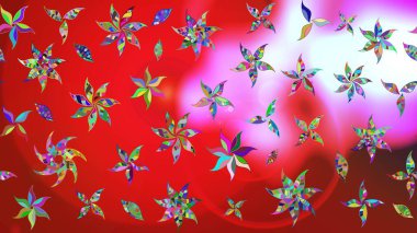 Suluboya resim taklit Raster çizimi. Yaz çiçekleri teması. Kırmızı ve pembe renkler. Klasik çiçekler. El çizimi soyut süslü elementler.