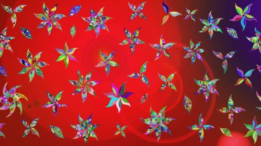 Kırmızı ve kahverengi renkte çiçekler. Raster illüstrasyonunda çiçek deseni çizimi.