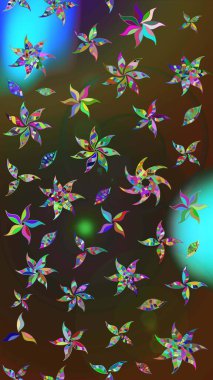 Raster illüstrasyonundaki çiçek desenli çizim. Suluboya tarzında kahverengi ve gri renkte çiçekler.