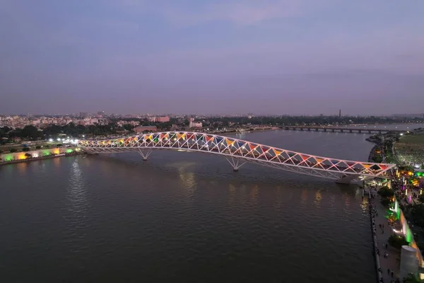 Atal Köprüsü Ahmedabad Gujarat Hindistan Günbatımı Ahmedabad Şehir Görünümü — Stok fotoğraf