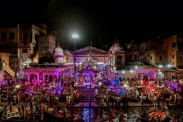 stock image Scene of Vishramghat at yamuna river ghat mathura, Aerial view of Shri Raas Bihari Temple during the Holy colour festival in Barsana, Uttar Pradesh, India.