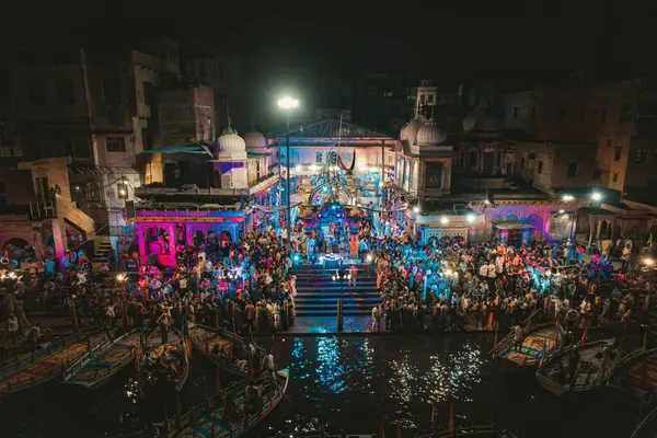 Stock image Scene of Vishramghat at yamuna river ghat mathura, Aerial view of Shri Raas Bihari Temple during the Holy colour festival in Barsana, Uttar Pradesh, India.