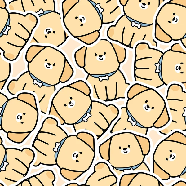 Seamless Pattern Cute Dog Sit Sticker Background Smile Face Puppy — Διανυσματικό Αρχείο