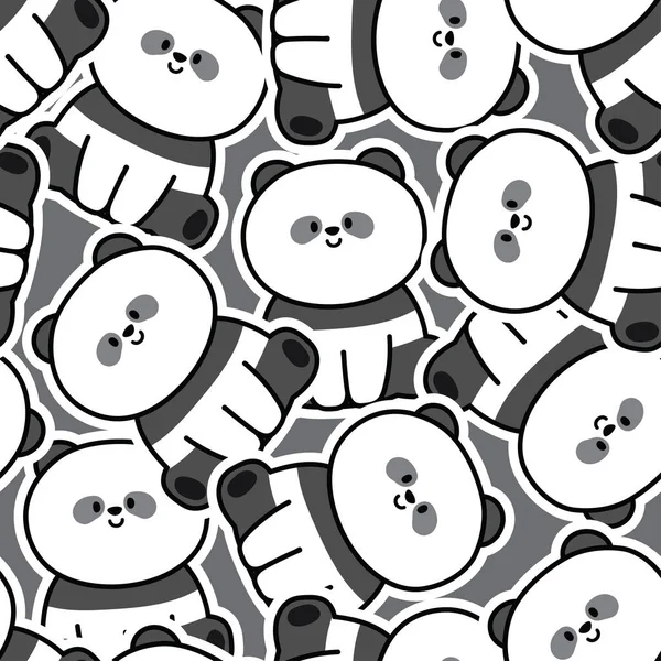 Patrón Inconsútil Lindo Oso Panda Sentarse Etiqueta Engomada Dibujos Animados — Archivo Imágenes Vectoriales