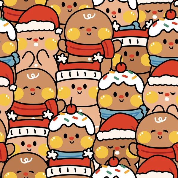 Repeat Seamless Pattern Cute Gingerbread Winter Costume Merry Christmas Dessert — Stock Vector