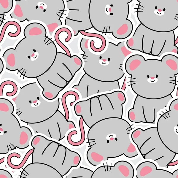 Płynny Wzór Ładny Szczur Siedzieć Naklejki Szarym Tle Mouse Zwierzę — Wektor stockowy