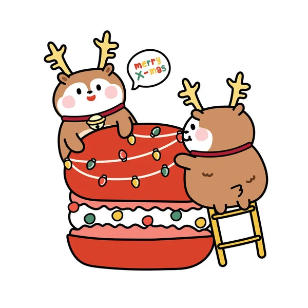 Schattig Hert Versieren Kerst Licht Macaron Animal Karakter Cartoon Design — Stockvector