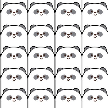 Tekrar ediyorum. Panda yüzünün kusursuz şekli. Ayı karakteri çizgi film dizaynı. Çin hayvan zoomu. Kart, poster, bebek kıyafetleri..