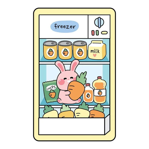 Niedliche Kaninchen Kühlschrank Mit Karotte Cartoon Animal Charakter Design Food — Stockvektor