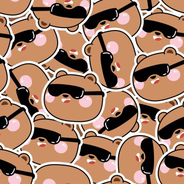 Tekrar ediyorum. Sevimli baş ayısının kusursuz deseni güneş gözlüğü arkaplan çizimi. Komik hayvan suratlı el çizimi. Çocuk grafiği..