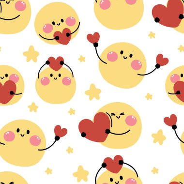 Seamless pattern of cute moon with heart and star on white backgorund.Valentines day concept.Sky.Image for card,poster,baby clothing.Kawaii.Vector.Illustration.