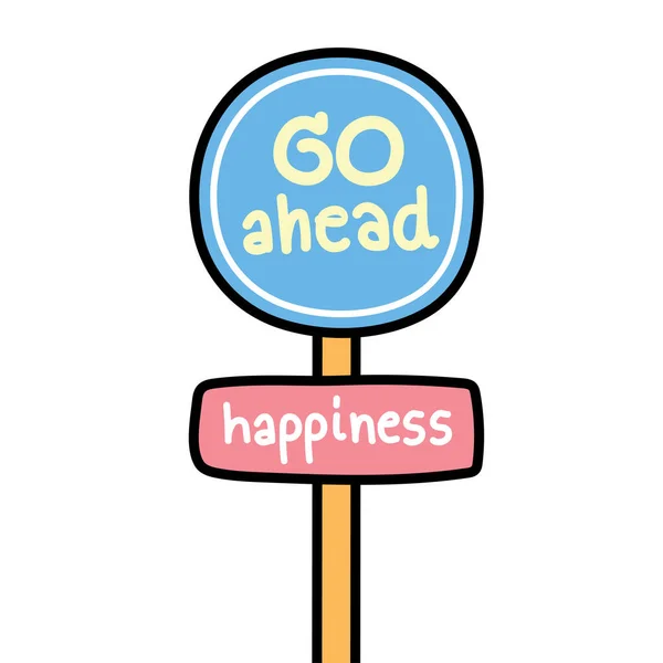 Cute Sign Car Cartoon White Background Ahead Happiness Writing Font — Archivo Imágenes Vectoriales