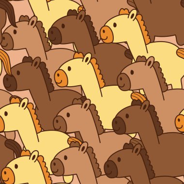 Seamless pattern of cute horse on brown background.Farm animal character cartoon design.Repeat.Image for card,poster,baby clothing.Kawaii.Vector.Illustration.