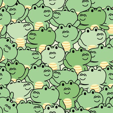 Seamless pattern of cute crocodile in various poses repeat background.Wild animal character cartoon deign.Reptile.Baby clothing.Kawaii.Vector.Illustration.