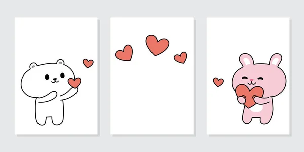 Conjunto Cartel Lindo Animal Amor Concept Valentines Day Bear Dar — Vector de stock