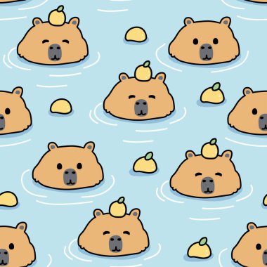 Limonlu kapibarın kusursuz deseni Japon kaplıcasında kalıyor. Dost canlısı hayvan karakteri çizimi. Kawai Vector. Illustrator..