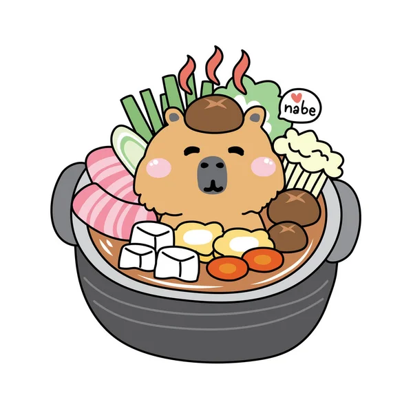 Mignon Séjour Relax Capybara Dans Nabe Est Japonais Hot Pot — Image vectorielle