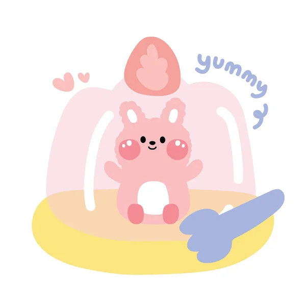 Cute Rabbit Jelly Strawberry Flavor Animal Character Cartoon Design Pastel — Stock Vector