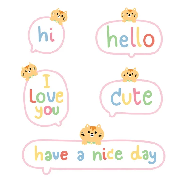 ボックスメッセージに小さな猫とかわいいテキストのセット パステルカラーコレクション ペット動物のキャラクターデザイン — ストックベクタ