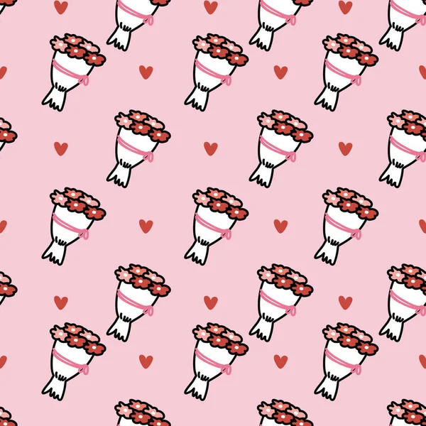 분홍색 배경에 씨없는 패턴의 Rose Floral Lover Couple Valentines Day — 스톡 벡터