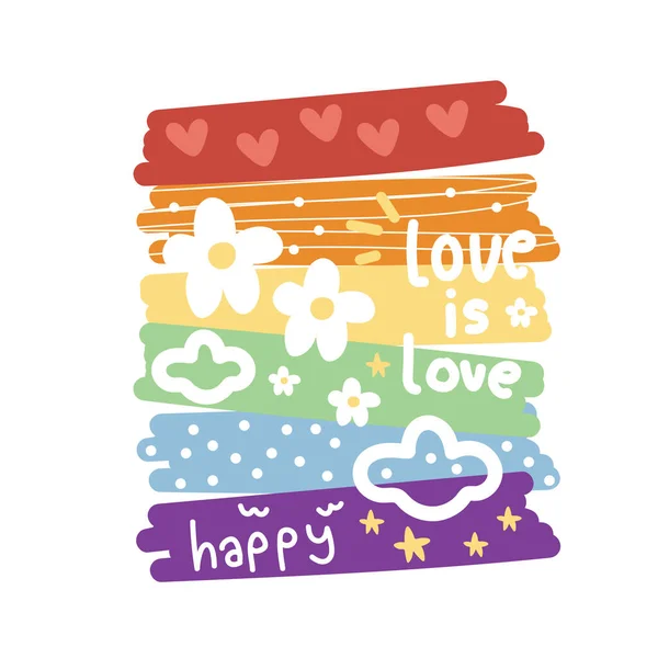 Love Love Text Rainbow Color Painted Background Flower Cloud Hand — Stock Vector