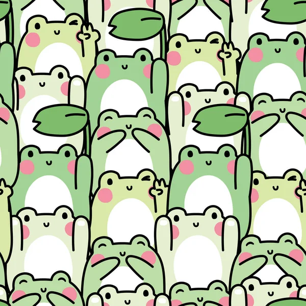 Powtórzyć Płynny Wzór Cute Frog Różnych Pozach Tła Gad Postać — Wektor stockowy