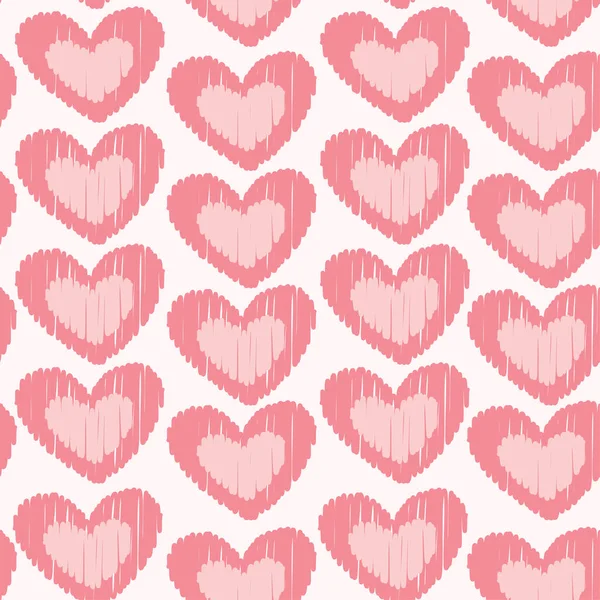 Bezešvé Vzor Roztomilé Růžové Srdce Malované Pozadí Láska Sladký Valentines — Stockový vektor