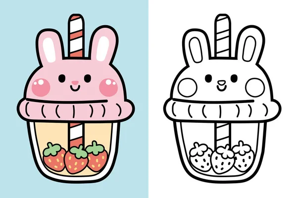 Colorting Book Panting Book Kid Cute Rabbit Strawberry Bubble Milk — Stock Vector