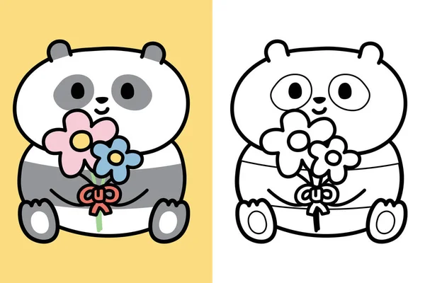 Livro Coloração Livro Pintura Para Kid Cute Panda Urso Segurar —  Vetores de Stock