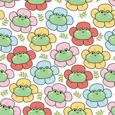 Yaprak altyapısı olan kusursuz bir kurbağa başı deseni. Sürüngen hayvan resmi. Kart, poster, bebek kıyafetleri..