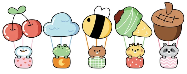 Set Cute Animals Stay Various Shape Balloon Cartoon Wild Farm — Stock Vector
