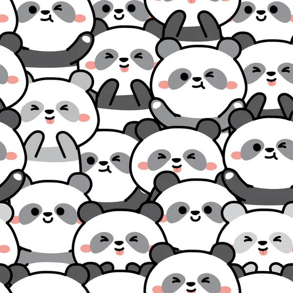 Repeat Seamless Padrão Bonito Panda Urso Cartoon Background Wild Personagem — Vetor de Stock