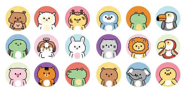 Conjunto Animais Bonitos Ficar Círculo Background Zoo Desenho Animado Collection —  Vetores de Stock