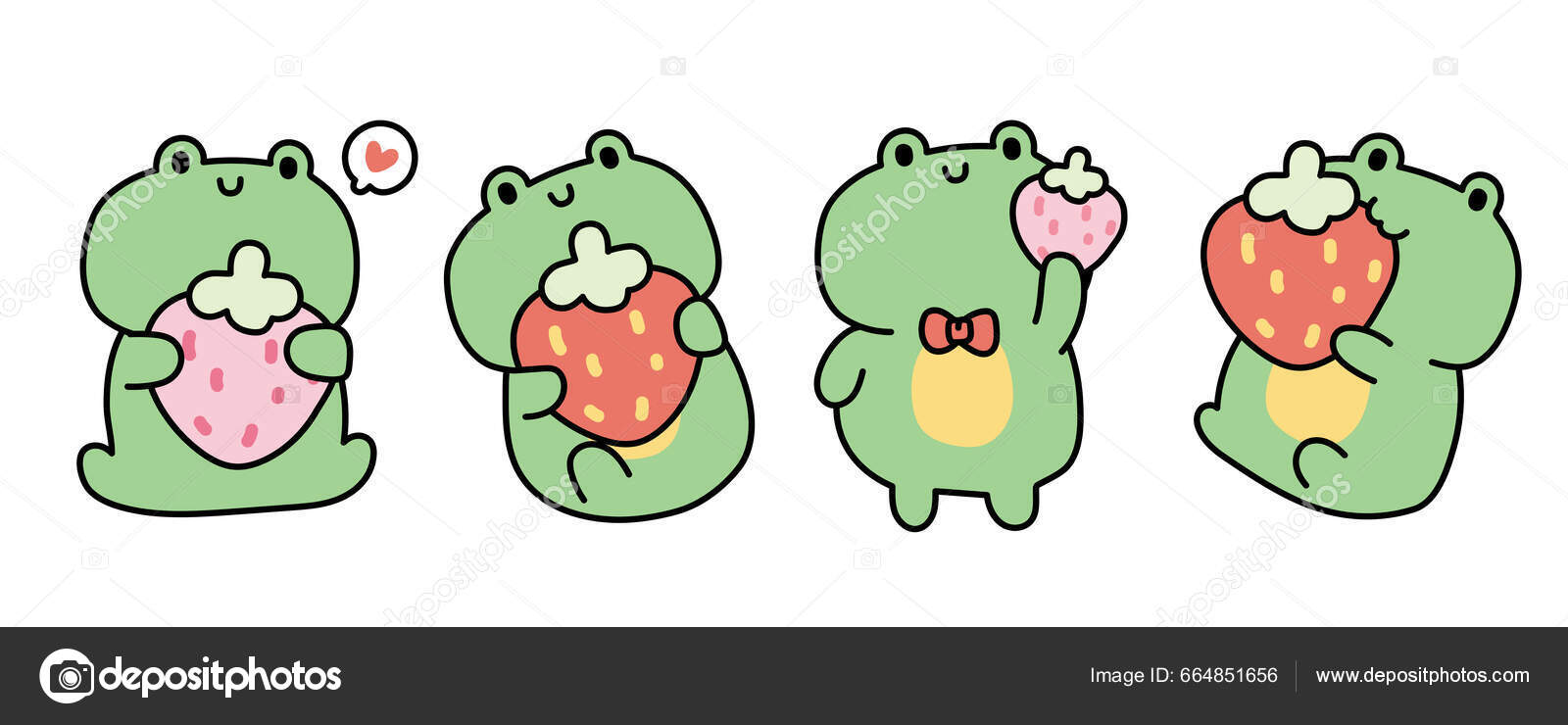 Cute Frog Strawberry Various Poses Background Reptile Animal Character  Design Stock Vector by ©ma_nud_sen 664851656