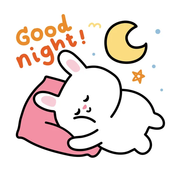 Cute Rabbit Sleep Good Night Text White Background Pet Animal — Stock Vector